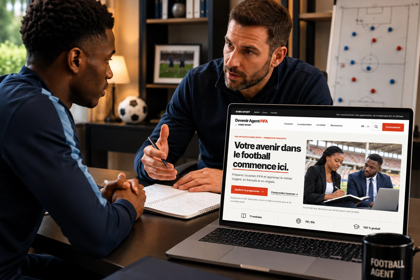 Illustration : le nouveau site Devenir Agent FIFA affiché sur un ordinateur.