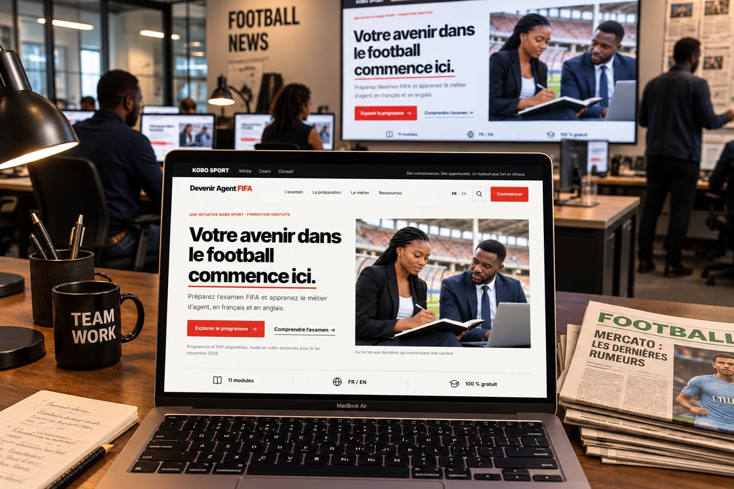 Illustration : le nouveau site Devenir Agent FIFA affiché sur un ordinateur.