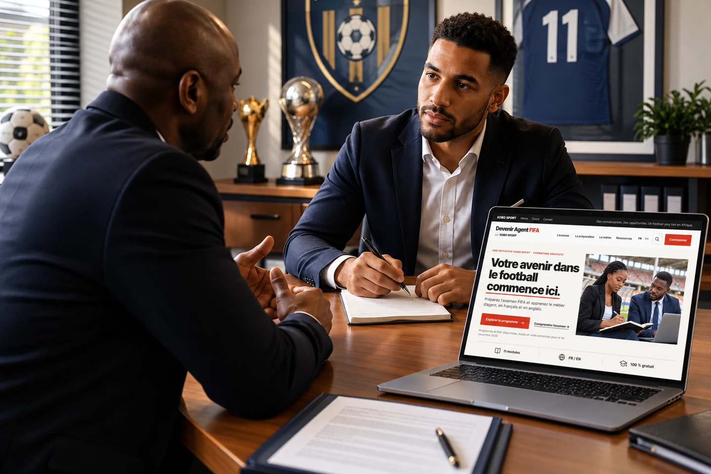 Illustration : le nouveau site Devenir Agent FIFA affiché sur un ordinateur.