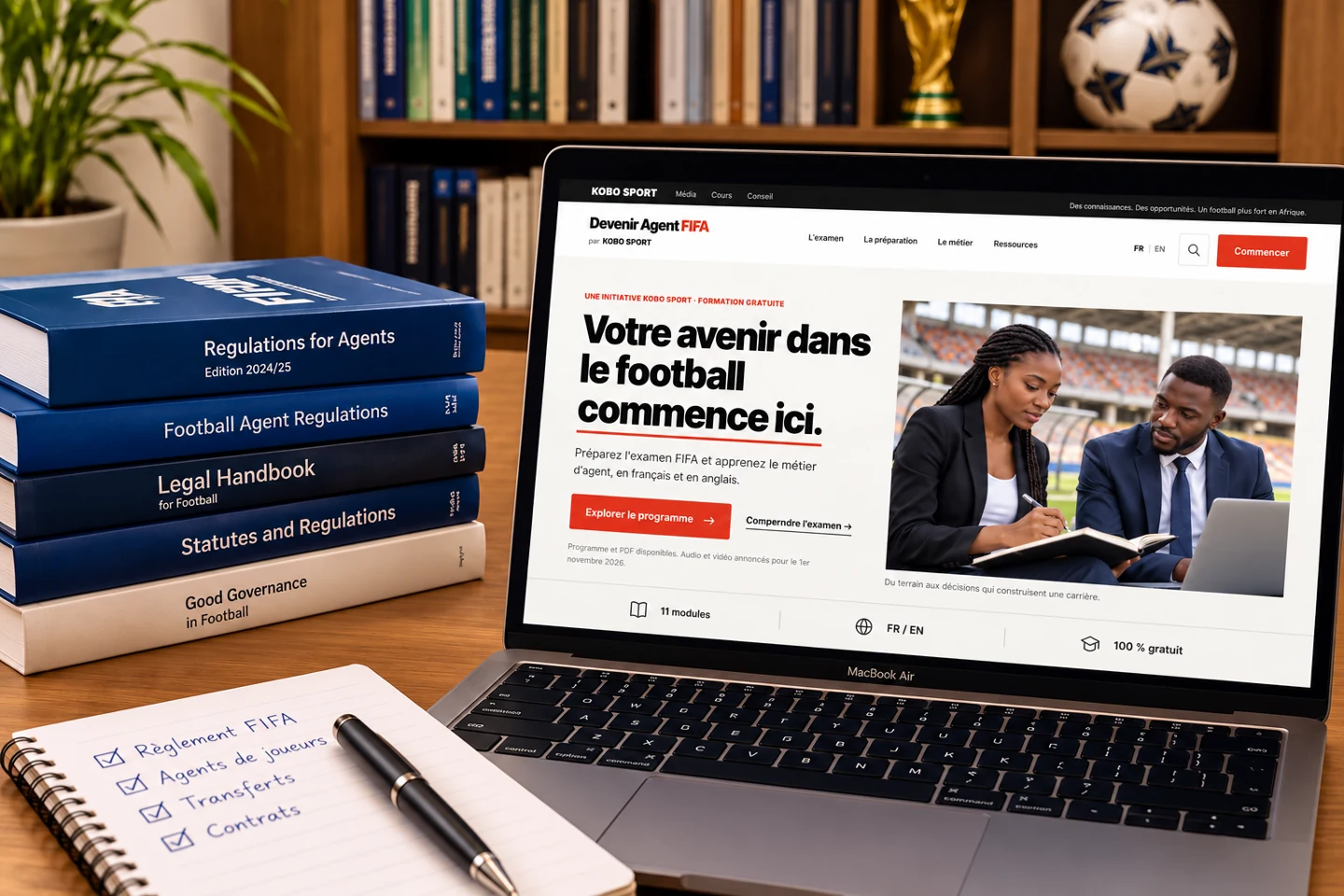 Illustration : le nouveau site Devenir Agent FIFA affiché sur un ordinateur.