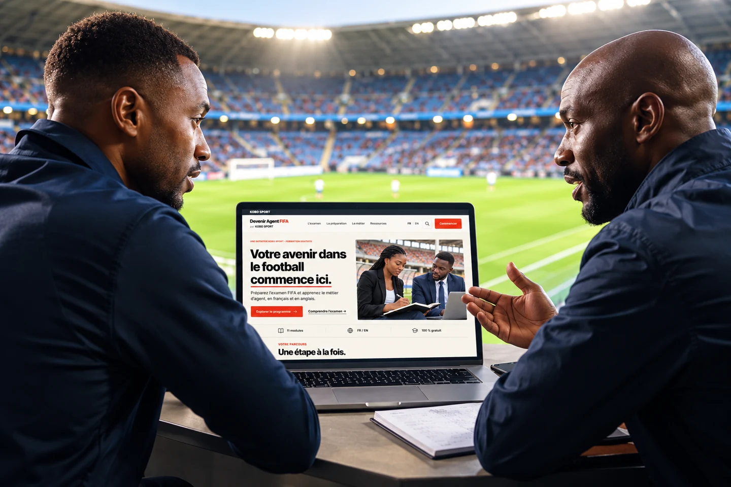Illustration : le nouveau site Devenir Agent FIFA affiché sur un ordinateur.