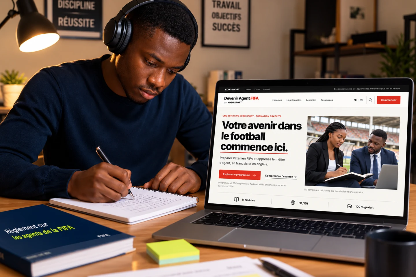 Illustration : le nouveau site Devenir Agent FIFA affiché sur un ordinateur.